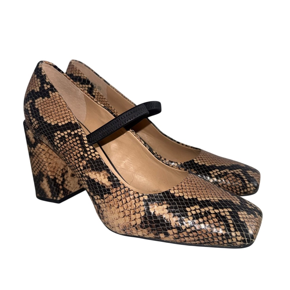 Franco Sarto L-Halo Snakeskin Leather Mary Jane Block Heel Pumps Square Toe 9.5M